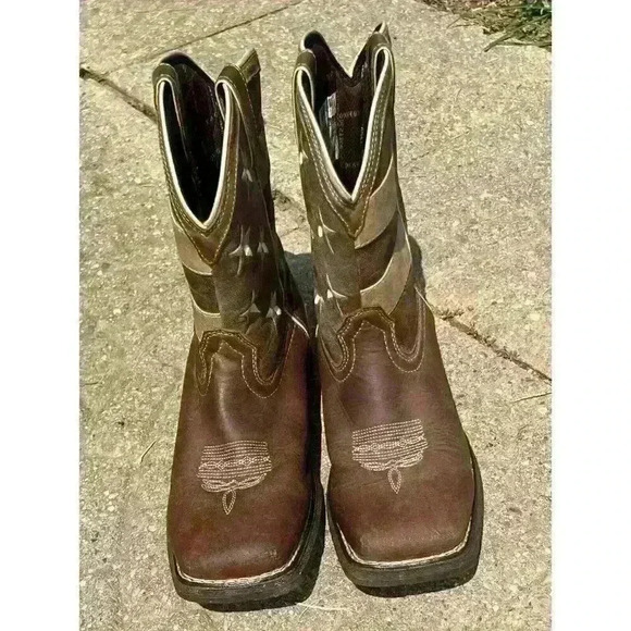 Durango Brown Union Flag Patriotic Western Boots Kids 8” Size US 6M - Picture 3 of 14